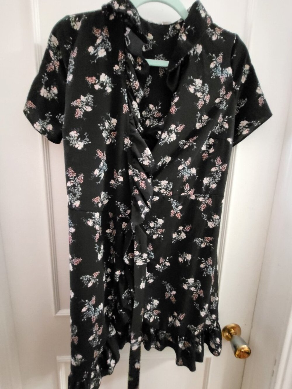 RIPE Maternity Floral Ruffle Wrap Mini Dress - Black - Size Small